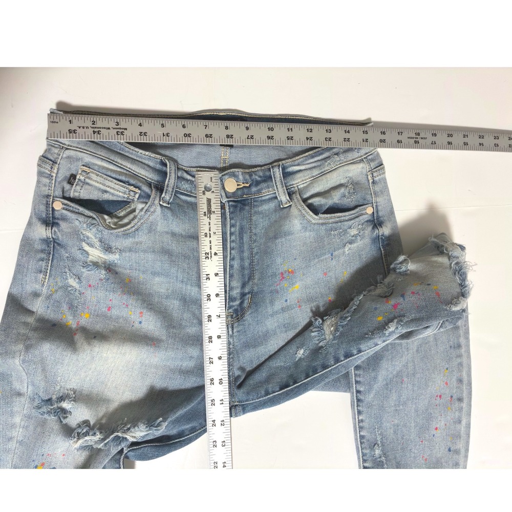 Judy Blue Boyfriend Fit Distressed Paint Splatter Jeans Light Wash 11/30 - Picture 6 of 12